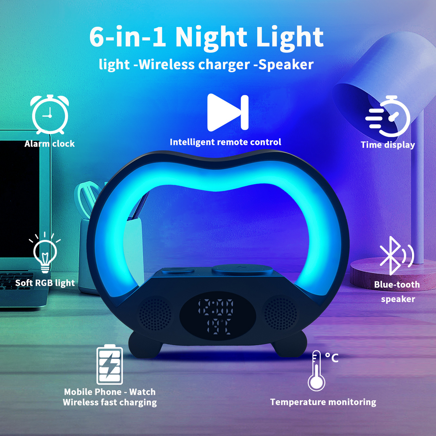 6-in-1 Wireless charger and night light